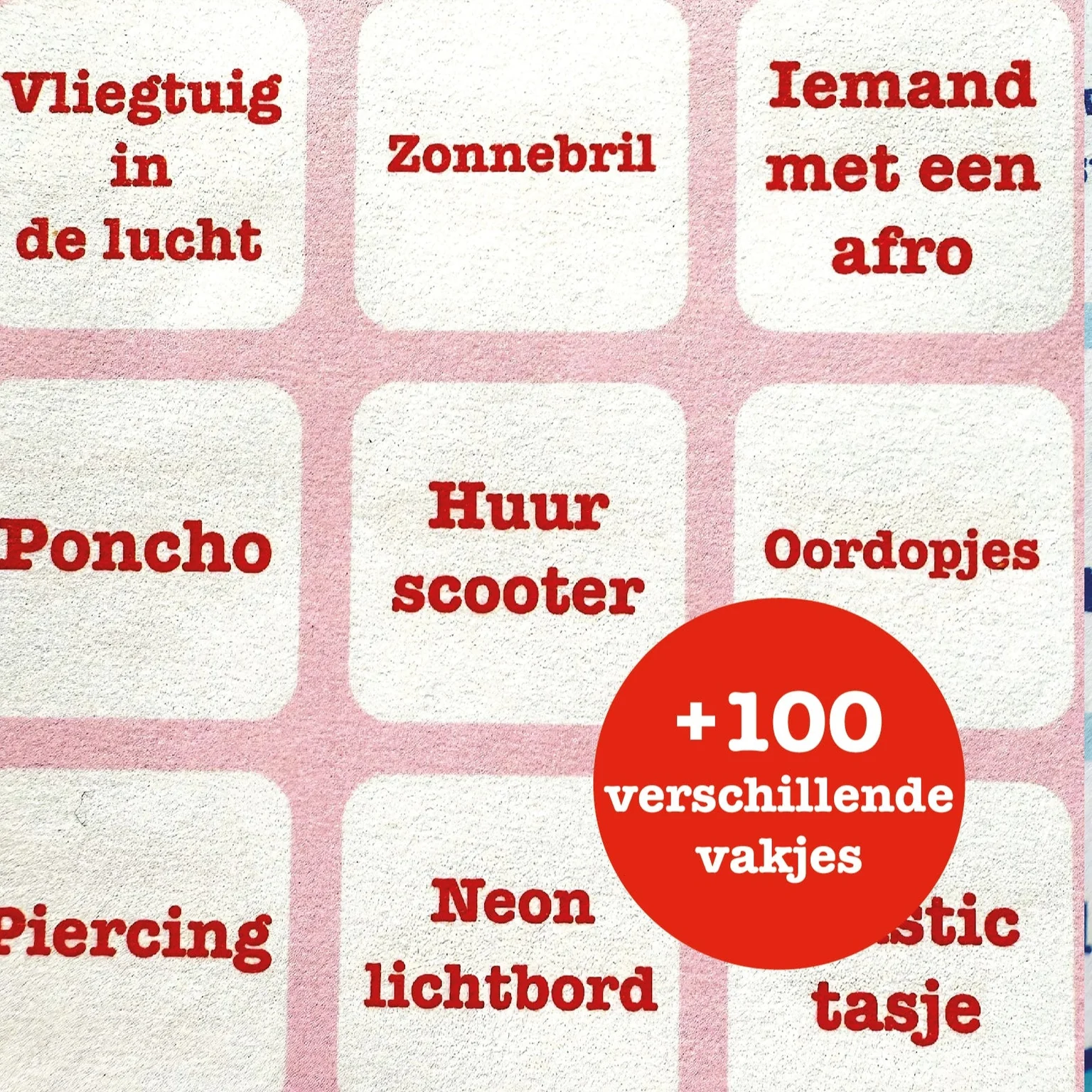 Detail van de kleurrijke Terrasjes Bingo-kaarten van Flamingles.
