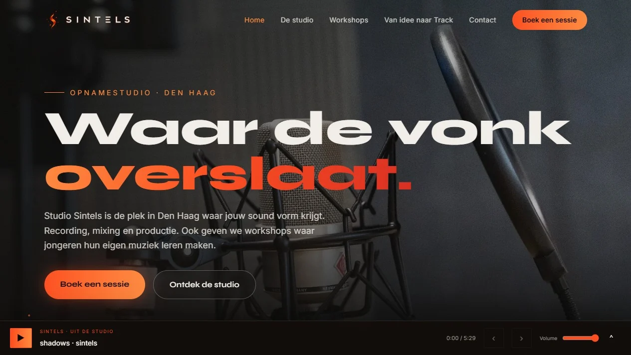 Screenshot van de eigen website van Studio Sintels.